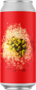 Red can with hops in a pile of ice