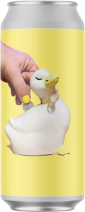Hand with yellow fingernails inserting a nickel into a white duckling bank.
